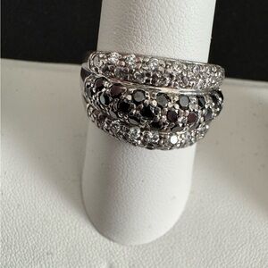 Silver and Black 925. Ring Accented with Clear CZ  and Black Spinel Stones